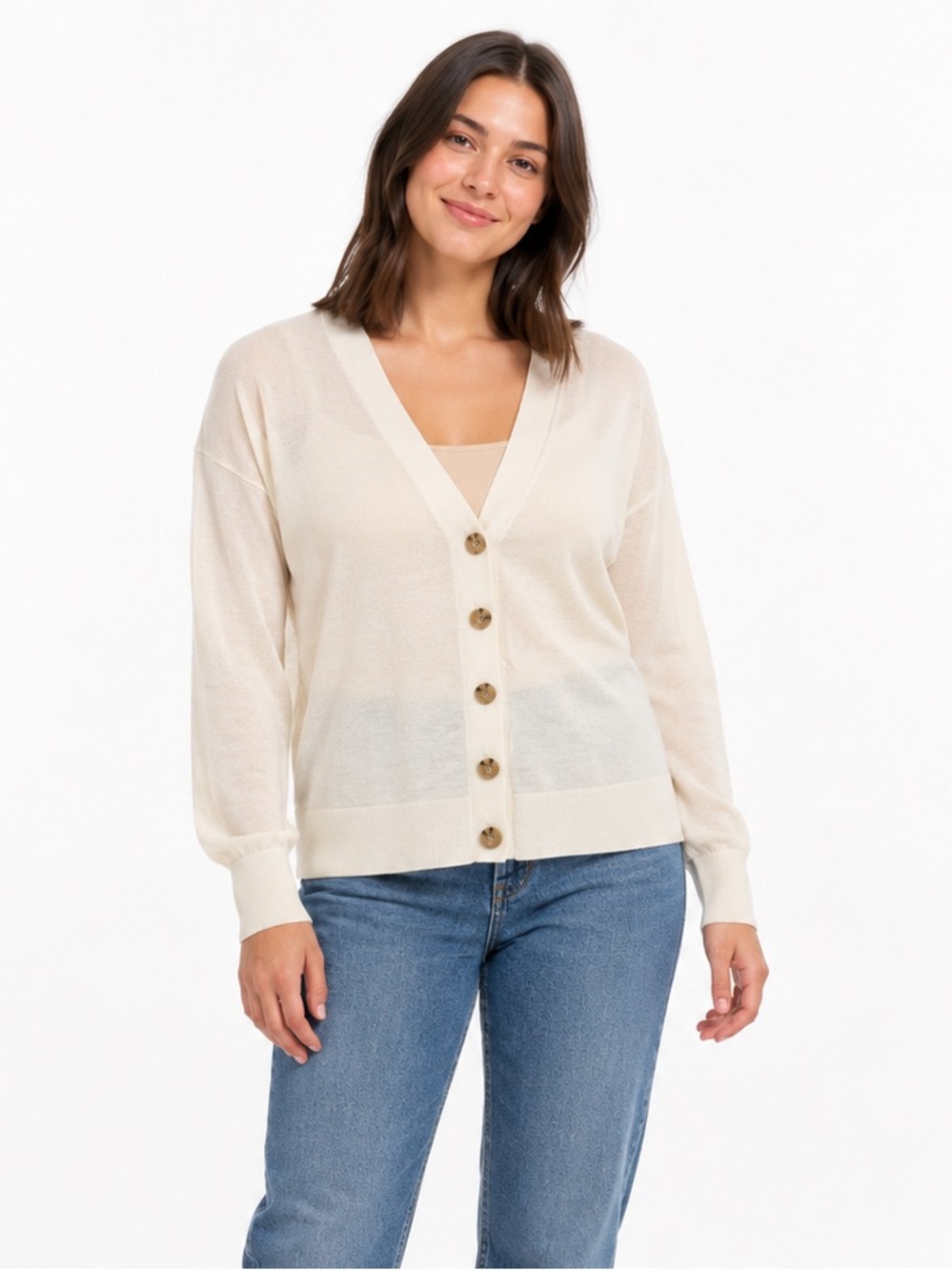 Joe Fresh Off White Thin Knit Cardigan Sweater size large Basic Neutral Office